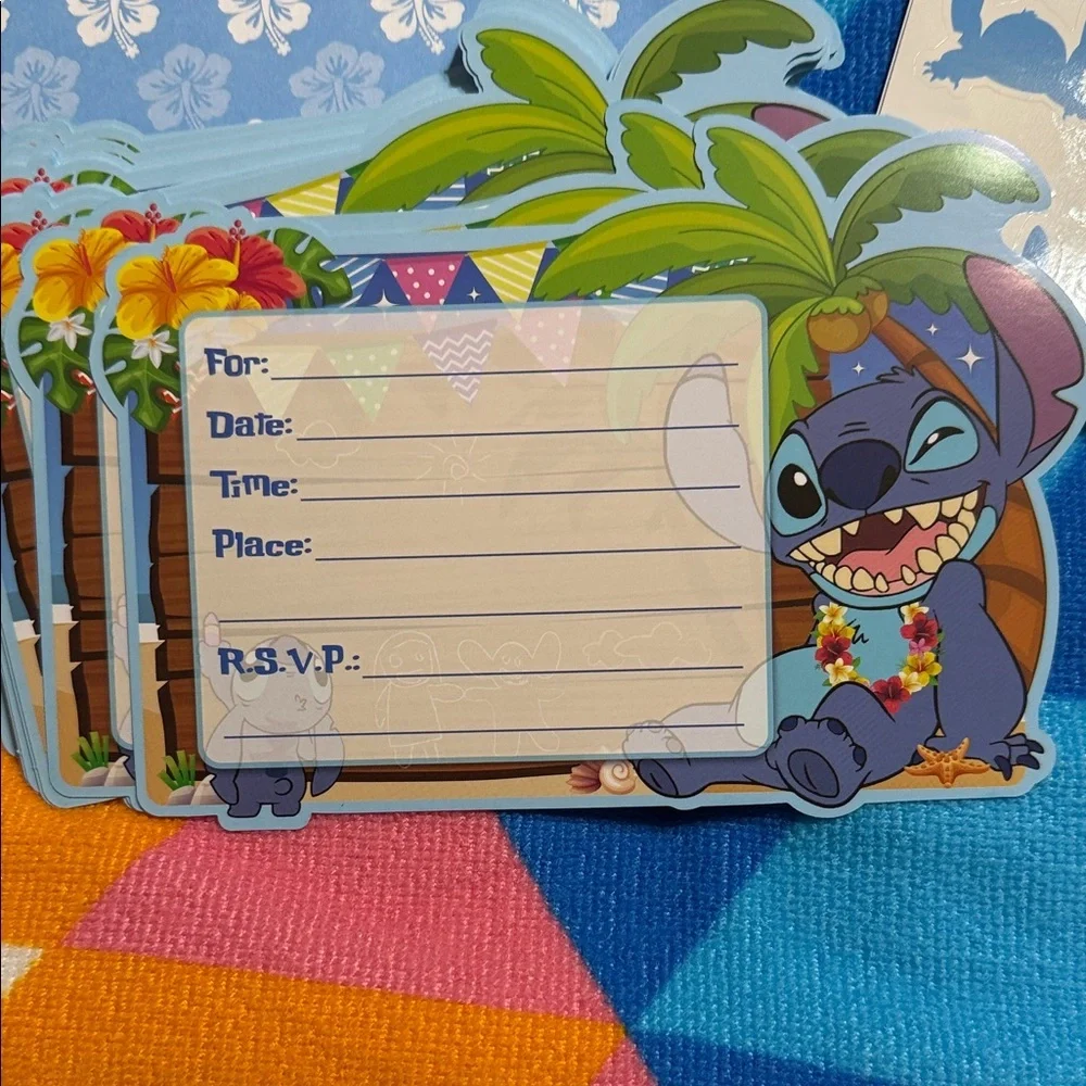 Blue Floral Stitch party invitations